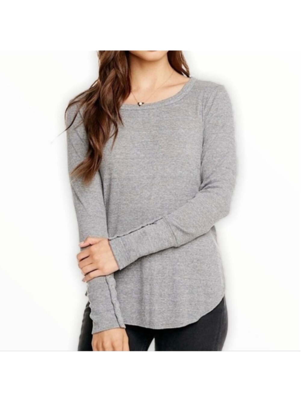 Women's Chaser Long Sleeve Button Accent Waffle Knit Tee Grey Size XL
